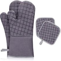 Conjunto de luvas resistentes ao calor para micro-ondas cinza com almofadas térmicas Conjunto de luvas resistentes ao calor para micro-ondas cinza com almofadas térmicas