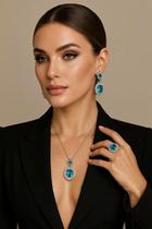 Conjunto de luxo de estilo europeu com anel regulável azul mar