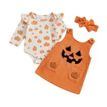 Conjunto de macacão de abóbora com roupa de Halloween para meninas Adobabirl Conjunto de macacão de abóbora com roupa de Halloween para meninas Adobabirl