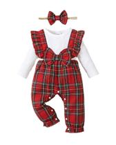 Conjunto de macacão de manga comprida vermelho xadrez Saeaby de peça única Conjunto de macacão de manga comprida vermelho xadrez Saeaby de peça única