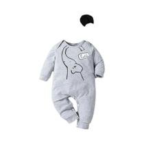 Conjunto De Macacão De Manga Longa Com Gola Redonda E Chapéu Para Bebê Menino Outono Inverno Moda