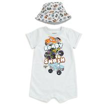 Conjunto de macacão e chapéu Monster Jam Baby Bucket Grey Newborn