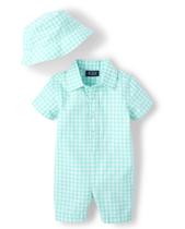 Conjunto de macacão e chapéu The Children's Place Baby Boy Aqua 0-3M