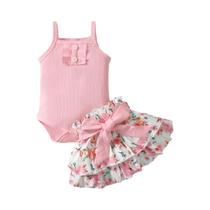 Conjunto De Macacão E Saia Curta Com Estampa Floral Sem Mangas Para Bebês Recém-nascidos, Conjunto - NONE Conjunto De Macacão E Saia Curta Com Estampa Floral Sem Mangas Para Bebês Recém-nascidos, Conjunto - NONE