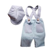 Conjunto De Macacão Elegante Para Bebê Menino Com Calça De Suspensório Com Bolso E Boné Bico De Pato