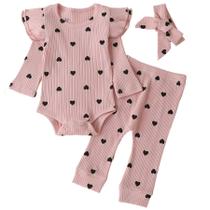 Conjunto de macacão Fullfamous Baby Girl, 3 peças de coração rosa, 12-18 meses Conjunto de macacão Fullfamous Baby Girl, 3 peças de coração rosa, 12-18 meses