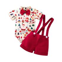 Conjunto De Macacão Polo De Manga Curta Com Laço De Natal Para Bebê Menina Ou Menino Com Calças