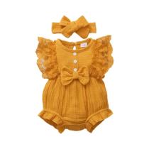 Conjunto De Macacão Sem Mangas Com Renda E Laço Para Bebê Menina De 0 a 18 Meses Com Faixa De Conjunto De Macacão Sem Mangas Com Renda E Laço Para Bebê Menina De 0 a 18 Meses Com Faixa De