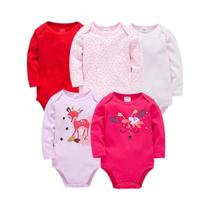 Conjunto De Macacões De Algodão Para Bebês Meninas Red Deer Christmas, Body De Manga Comprida Para