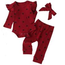 Conjunto de macacões de outono Fullfamous Full Fall Clothes Wine Heart 0-3M