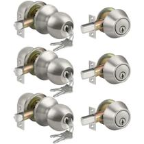 Conjunto de maçanetas e fechaduras BESTTEN Satin Nickel, pacote com 3 Conjunto de maçanetas e fechaduras BESTTEN Satin Nickel, pacote com 3