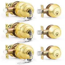 Conjunto de maçanetas e fechaduras Brotima, pacote com 3 unidades, latão polido