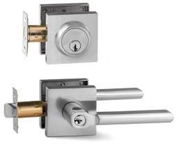 Conjunto de maçanetas e fechaduras Deadbolt Berlin Modisch Satin Nickel
