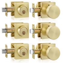 Conjunto de maçanetas Goldenwarm Brushed Gold com Deadbolt, pacote com 3