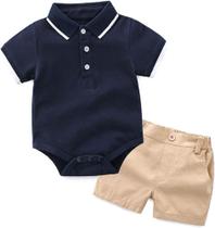 Conjunto de macaquinho para bebês meninos, blusa + shorts, 2 peças para verão