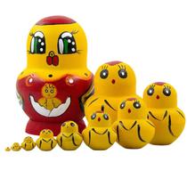 Conjunto de madeira Yellow Chick Russian Nesting Dolls de 10 camadas Conjunto de madeira Yellow Chick Russian Nesting Dolls de 10 camadas