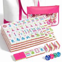 Conjunto de Mahjong Americano Soulchen 168 Peças com Peças Rosa e Verde Conjunto de Mahjong Americano Soulchen 168 Peças com Peças Rosa e Verde