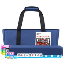 Conjunto de Mahjong Faaexu com 166 peças, suportes e bolsa azul Conjunto de Mahjong Faaexu com 166 peças, suportes e bolsa azul