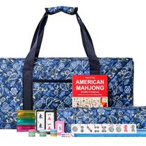 Conjunto de Mahjong Jongyance American com bolsa azul, 166 azulejos e acessórios.