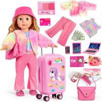 Conjunto de malas de viagem Doll WONDOLL para boneca americana de 18 polegadas Conjunto de malas de viagem Doll WONDOLL para boneca americana de 18 polegadas