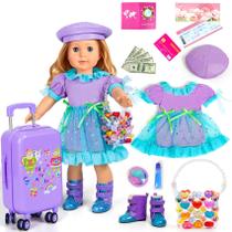 Conjunto de malas de viagem para bonecas WONDOLL para boneca de 18 polegadas com roupas