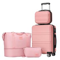 Conjunto de malas Kono K1871, 4 peças, rosa, nude, rosa, TSA Lock Conjunto de malas Kono K1871, 4 peças, rosa, nude, rosa, TSA Lock