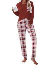 Conjunto de manga comprida de Natal para mulheres Ekouaer Soft