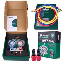 Conjunto de Manômetros Manifold HVAC, Kit de Carregamento com Mangueira de 1,5 m, Corpo em Latão, Parafuso de Calibração, Lente à Prova de Explosão, para Sistemas R410A, R32, R22 e R134a Conjunto de Manômetros Manifold HVAC, Kit de Carregamento com Mangueira de 1,5 m, Corpo em Latão, Parafuso de Calibração, Lente à Prova de Explosão, para Sistemas R410A, R32, R22 e R134a