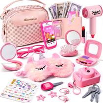 Conjunto de maquiagem infantil Pretend Play Purse WESAYEE rosa 3-8