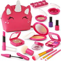 Conjunto de maquiagem Pretend WESAYEE para crianças pequenas com bolsa de unicórnio Conjunto de maquiagem Pretend WESAYEE para crianças pequenas com bolsa de unicórnio