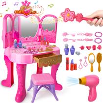 Conjunto de maquiagem Toddler Vanity AugToy Magic com espelho e cadeira Conjunto de maquiagem Toddler Vanity AugToy Magic com espelho e cadeira