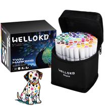 Conjunto de Marcadores à Base de Álcool WELLOKB 80 Cores com Ponta Dupla Conjunto de Marcadores à Base de Álcool WELLOKB 80 Cores com Ponta Dupla