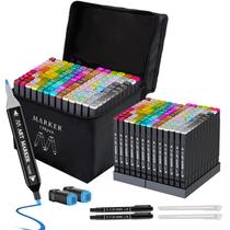 Conjunto de marcadores artísticos Banral Alcohol, 136 cores, ponta dupla com estojo