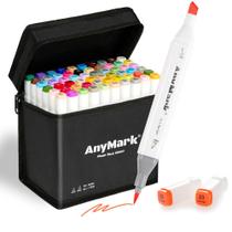 Conjunto de marcadores de álcool de ponta dupla AnyMark, 61 cores com estojo