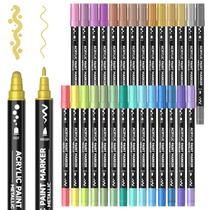 Conjunto de marcadores de tinta acrílica Shuttle Art 28 cores metálicas