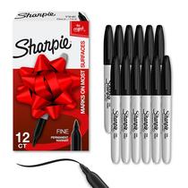Conjunto de marcadores permanentes Sharpie, preto, de ponta fina, pacote com 12