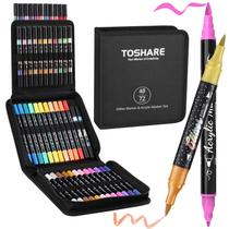 Conjunto de Marcadores TOSHARE 72 Cores Dupla Ponta Glitter e Acrílico