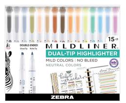 Conjunto de marcadores Zebra Pen Mildliner de ponta dupla, 15 unidades Conjunto de marcadores Zebra Pen Mildliner de ponta dupla, 15 unidades