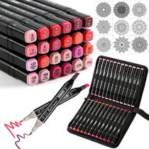 Conjunto de Marcadores ZZWUAPT 24 Cores Vermelhas e Rosas com Dupla Ponta Conjunto de Marcadores ZZWUAPT 24 Cores Vermelhas e Rosas com Dupla Ponta
