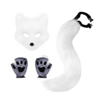 Conjunto De Máscara, Cauda E Luvas De Fantasia De Raposa Para Halloween, Acessórios Para Cosplay E