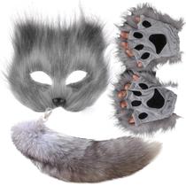 Conjunto de máscara de fantasia Vpeak Therian Grey Fox Tail 43 cm Conjunto de máscara de fantasia Vpeak Therian Grey Fox Tail 43 cm
