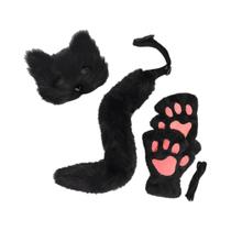 Conjunto De Máscara E Cauda De Gato Peludo Para Festa De Halloween, Fantasia, Aniversário, Festival