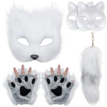 Conjunto de máscara e cauda Therian Litdevil White Fox para cosplay Conjunto de máscara e cauda Therian Litdevil White Fox para cosplay
