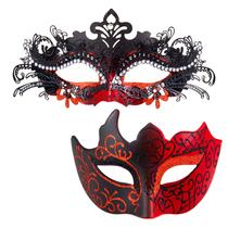 Conjunto de máscaras de máscaras MYSEUNI Red Shiny Strass Venetian Conjunto de máscaras de máscaras MYSEUNI Red Shiny Strass Venetian