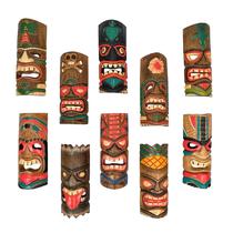 Conjunto de máscaras decorativas Tiki Zeckos em madeira polinésia esculpida à mão Conjunto de máscaras decorativas Tiki Zeckos em madeira polinésia esculpida à mão