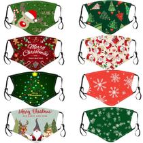 Conjunto de máscaras faciais com estampa digital com tema de Natal, algodão, 8 unidades