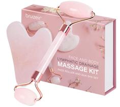 Conjunto de massageador facial de drenagem linfática Bruizex Rose Quartz