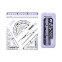 Conjunto De Matemática Para Estudantes 7 Peças: Compasso, Régua, Transferidor, Triângulo, Borracha