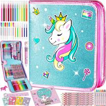 Conjunto de materiais de arte: marcadores laváveis de unicórnio com estojo de lápis