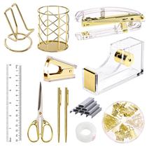 Conjunto de material de escritório EOOUT Gold Acrylic com grampeador, suporte de fita